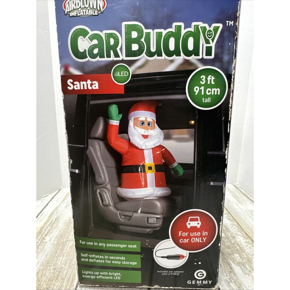 GEMMY 3 Ft Tall SANTA Wavin Car  BUDDY Inflatable Lights Car Adaptor Included‎